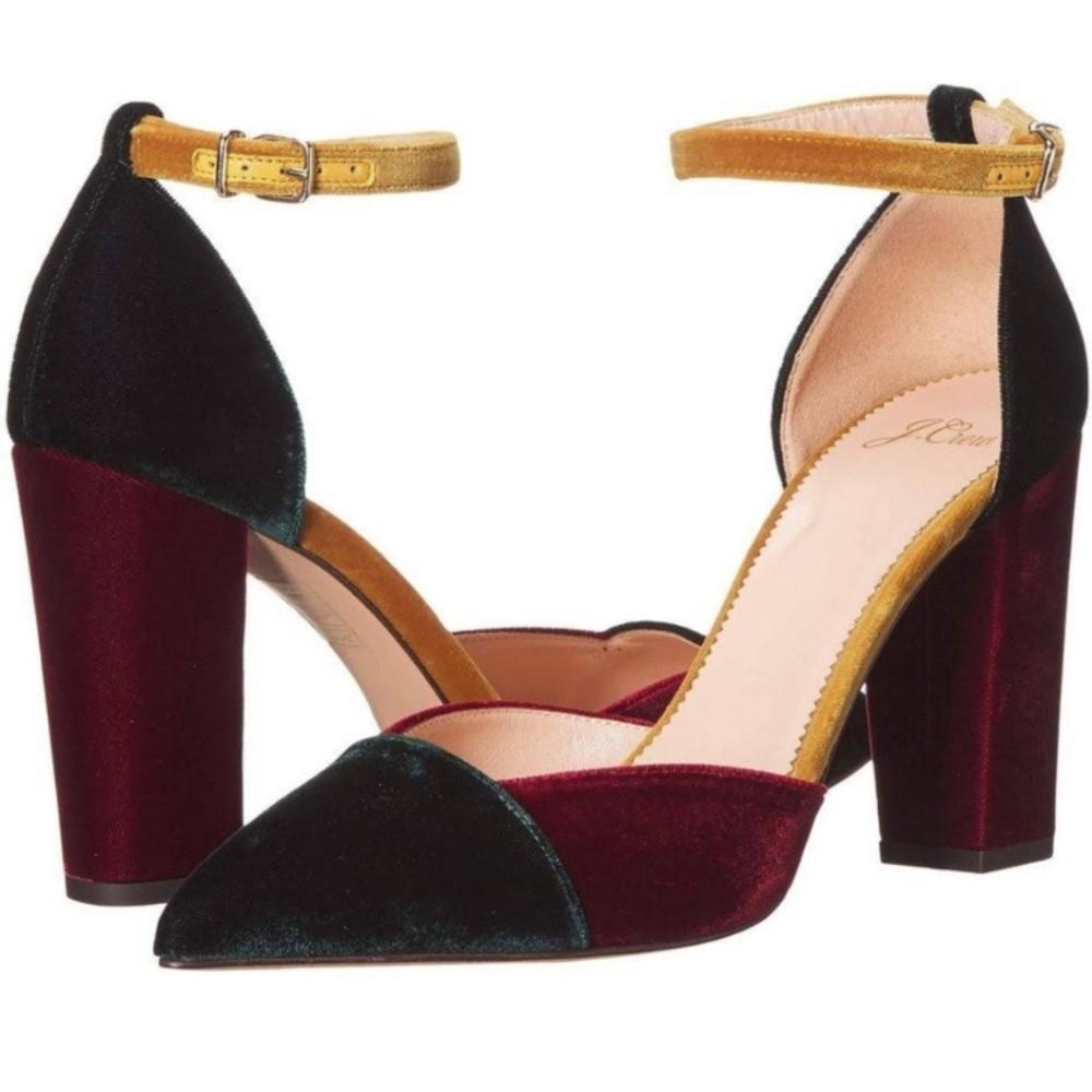 Gorgeous J.Crew Ankle Strap Pumps in Mixed Velvet